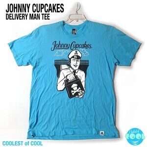 Johnny Cupcakes 2XL T Shirt Size XXL light Blue Cupcake Delivery Man Milkman